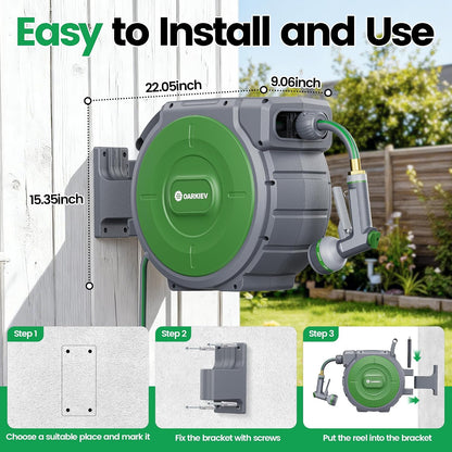 Garden Retractable Hose Reel, 1/2 Inch x 100 ft Wall Mounted Garden Hose Reel with Any Length Lock, Upgraded Slow Return System and 180°Swivel Bracket