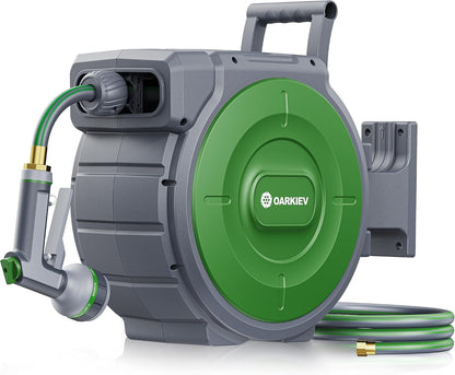 Garden Retractable Hose Reel, 1/2 Inch x 100 ft Wall Mounted Garden Hose Reel with Any Length Lock, Upgraded Slow Return System and 180°Swivel Bracket