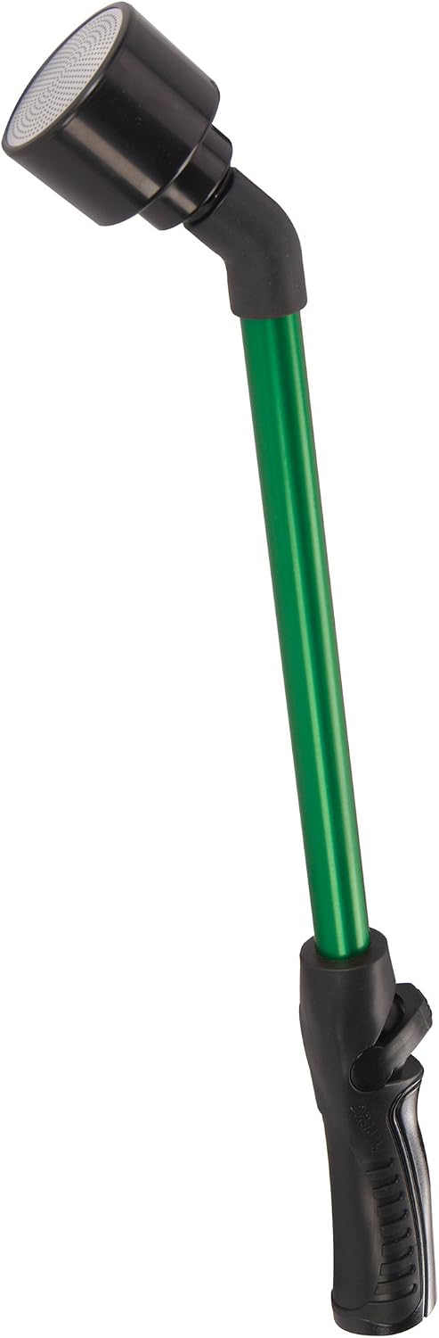 Rain Wand with One Touch Thumb Valve – Gentle Full Flow Shower Head Watering Wand for Garden Hose, Aluminum Construction – 16 Inch – Green