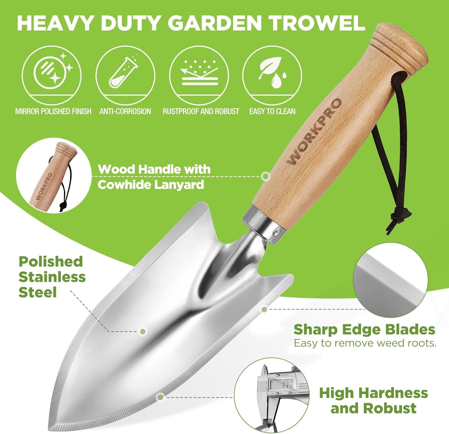 11" Garden Hand Trowel, Heavy Duty Polished Stainless Steel