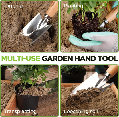 11" Garden Hand Trowel, Heavy Duty Polished Stainless Steel