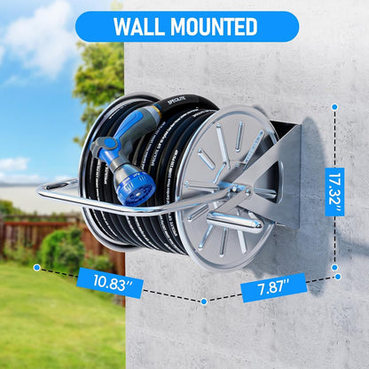 Stainless Steel Garden Hose Reel, 5/8" 75FT Hybrid Rubber Hose