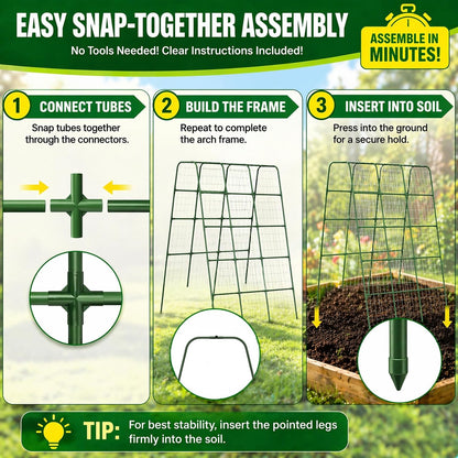 63"/5FT Heavy Duty Cucumber Trellis for Raised Beds, 16mm Metal Garden Trellis with Netting & Clips, Tall Vegetable Trellis for Tomatoes, Beans, Peas & Climbing Plants