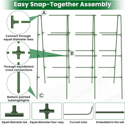 63"/5FT Heavy Duty Cucumber Trellis for Raised Beds, 16mm Metal Garden Trellis with Netting & Clips, Tall Vegetable Trellis for Tomatoes, Beans, Peas & Climbing Plants