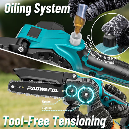 2-in-1 Pole Saws for Tree Trimming, Mini Chainsaw Cordless 6 Inch with 15 FT Max Reach, Electric Pole Saw with 2*21V Batterys, Auto-Oil Brushless Branch Cutter for Tree Trimmer Pole Saw Blue