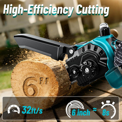 2-in-1 Pole Saws for Tree Trimming, Mini Chainsaw Cordless 6 Inch with 15 FT Max Reach, Electric Pole Saw with 2*21V Batterys, Auto-Oil Brushless Branch Cutter for Tree Trimmer Pole Saw Blue