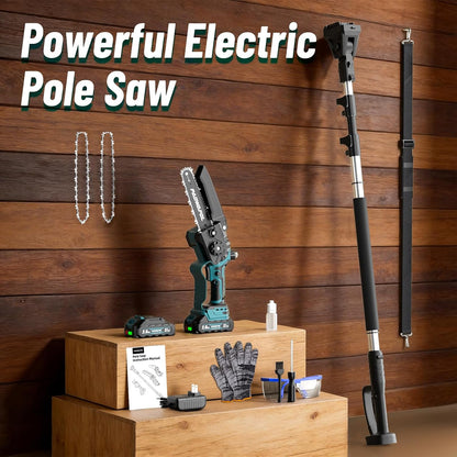 2-in-1 Pole Saws for Tree Trimming, Mini Chainsaw Cordless 6 Inch with 15 FT Max Reach, Electric Pole Saw with 2*21V Batterys, Auto-Oil Brushless Branch Cutter for Tree Trimmer Pole Saw Blue