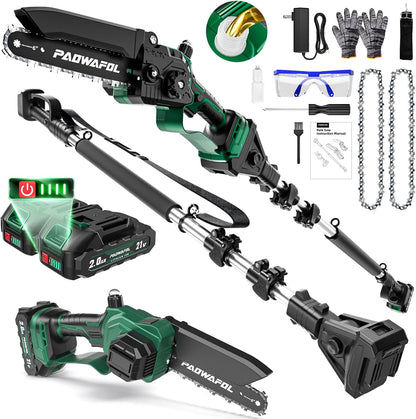 2-in-1 Pole Saws for Tree Trimming, Mini Chainsaw Cordless 6 Inch with 15 FT Max Reach, Electric Pole Saw with 2*21V Batterys, Auto-Oil Brushless Branch Cutter for Tree Trimmer Pole Saw Blue