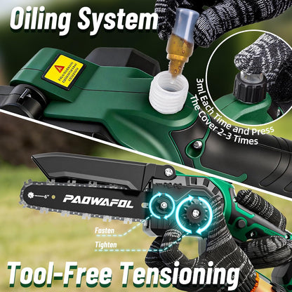 2-in-1 Pole Saws for Tree Trimming, Mini Chainsaw Cordless 6 Inch with 15 FT Max Reach, Electric Pole Saw with 2*21V Batterys, Auto-Oil Brushless Branch Cutter for Tree Trimmer Pole Saw Blue