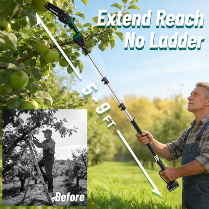 2-in-1 Pole Saws for Tree Trimming, Mini Chainsaw Cordless 6 Inch with 15 FT Max Reach, Electric Pole Saw with 2*21V Batterys, Auto-Oil Brushless Branch Cutter for Tree Trimmer Pole Saw Blue