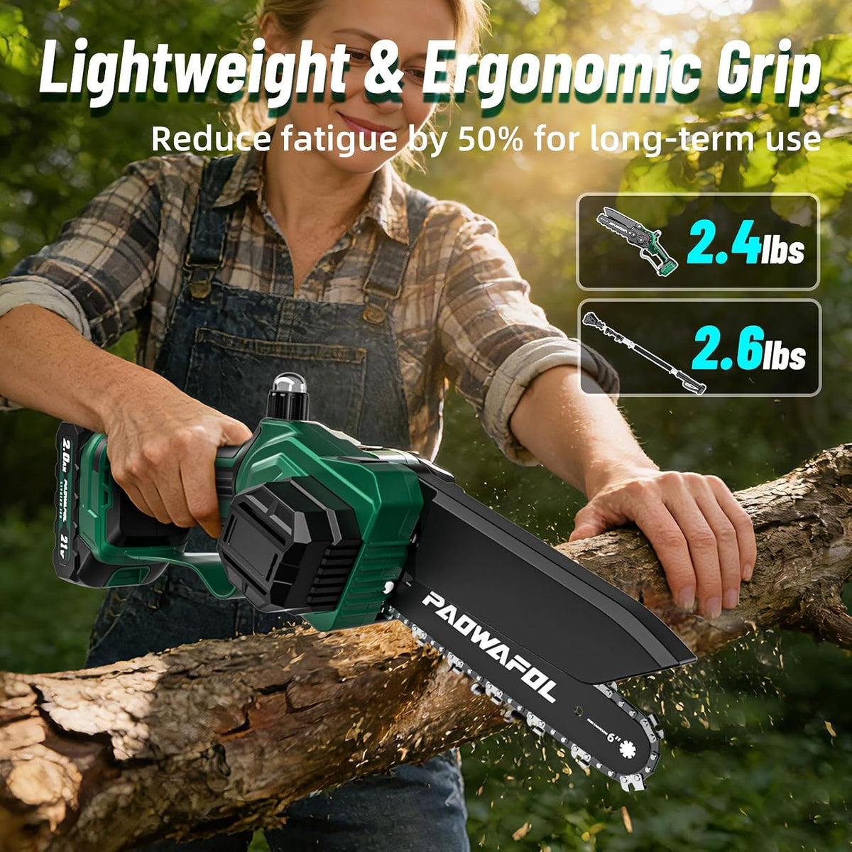 2-in-1 Pole Saws for Tree Trimming, Mini Chainsaw Cordless 6 Inch with 15 FT Max Reach, Electric Pole Saw with 2*21V Batterys, Auto-Oil Brushless Branch Cutter for Tree Trimmer Pole Saw Blue