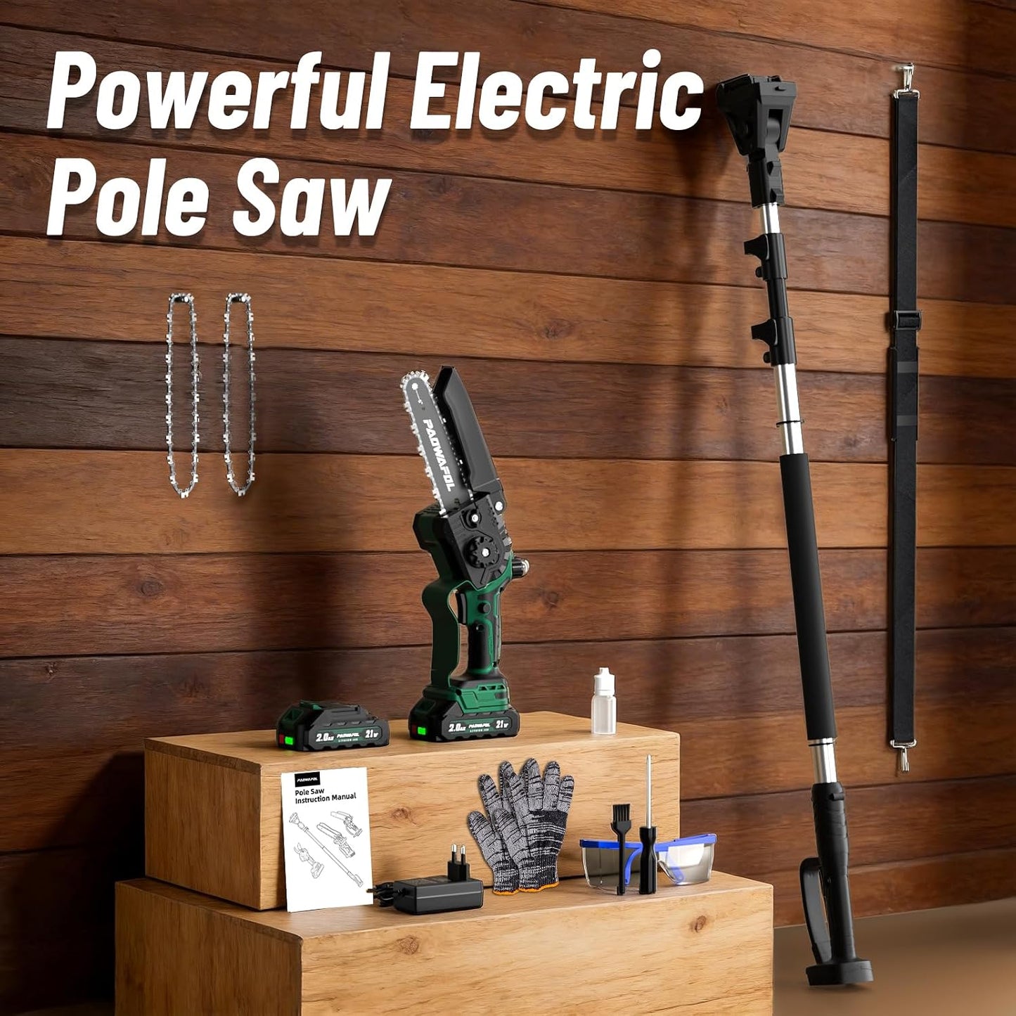 2-in-1 Pole Saws for Tree Trimming, Mini Chainsaw Cordless 6 Inch with 15 FT Max Reach, Electric Pole Saw with 2*21V Batterys, Auto-Oil Brushless Branch Cutter for Tree Trimmer Pole Saw Blue