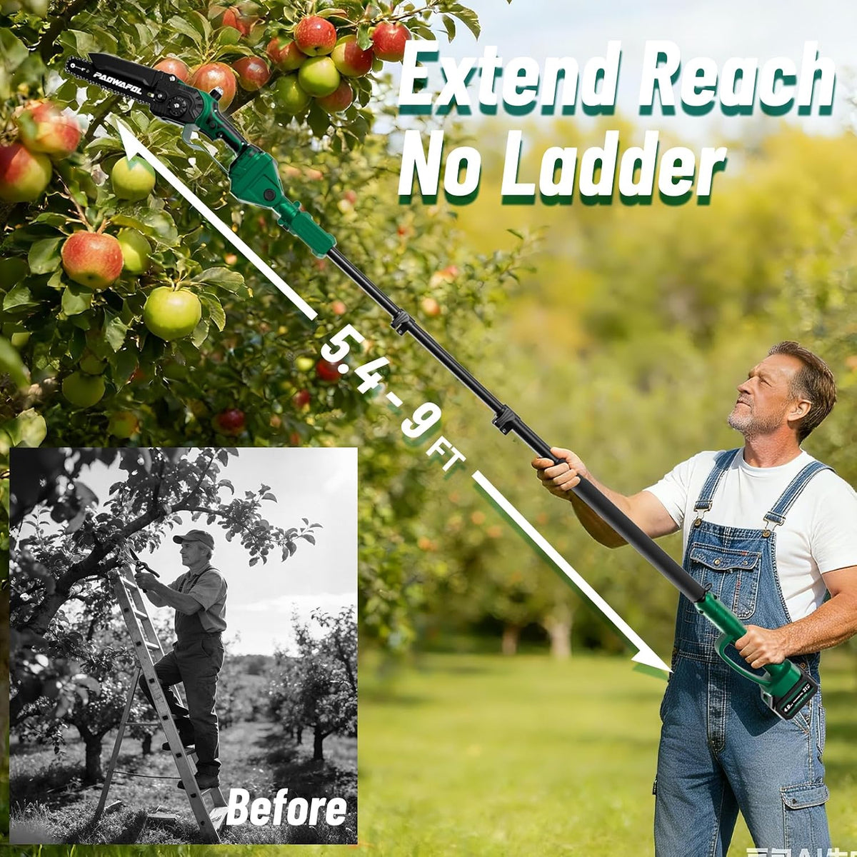 2-in-1 Pole Saws for Tree Trimming, Mini Chainsaw Cordless 6 Inch with 15 FT Max Reach, Electric Pole Saw with 2*21V Batterys, Auto-Oil Brushless Branch Cutter for Tree Trimmer Pole Saw Blue