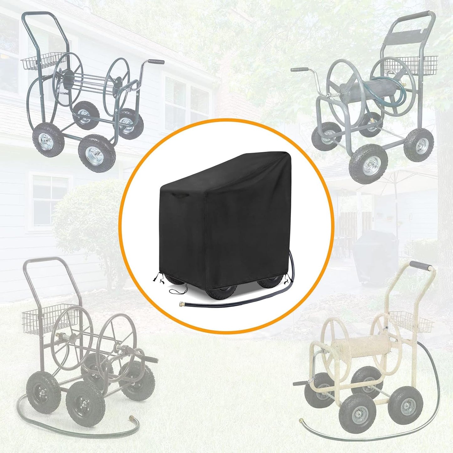 Outdoor Garden Hose Reel Cart Cover Waterproof-37.8x23.6x36in