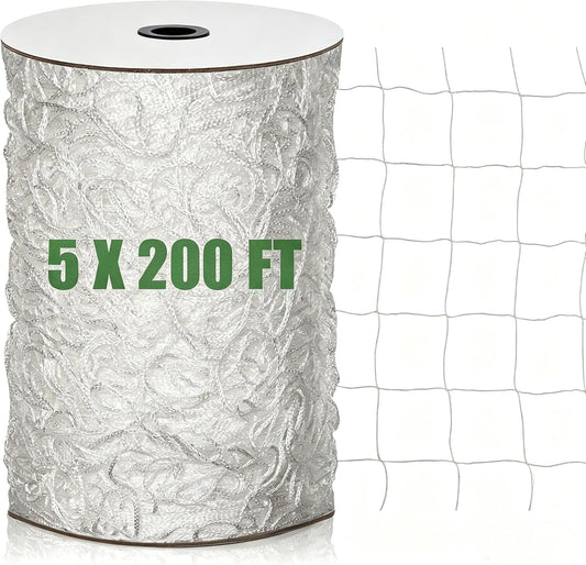 Nylon Trellis Netting Roll 5 x 200 ft, Heavy Duty Garden Netting with 6 Inch Soft Mesh, Plant Support Mesh for Climbing Plants, Vegetables, Fruits, Cucumbers, Peas, Tomatoes