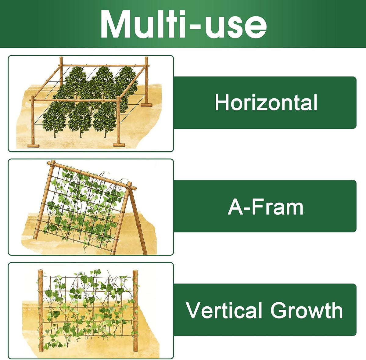Nylon Trellis Netting Roll 5 x 200 ft, Heavy Duty Garden Netting with 6 Inch Soft Mesh, Plant Support Mesh for Climbing Plants, Vegetables, Fruits, Cucumbers, Peas, Tomatoes