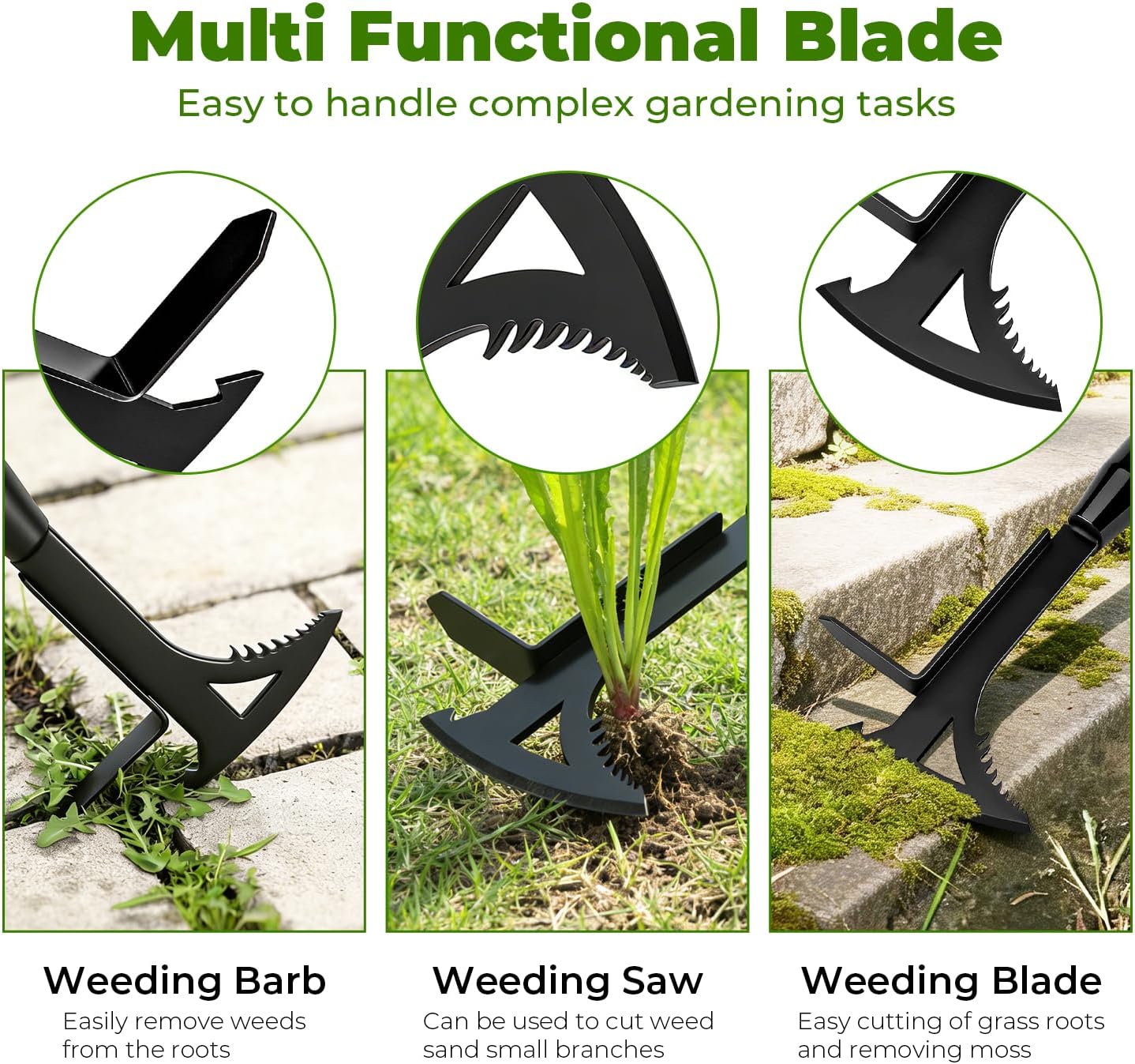 Manganese Steel Crack Weeder Tool,Multi-Functional Weed Puller Tool,Heavy Duty Crevice Weeding Tool with Serrated Sickle Blade,Moss Scraper Weed Remover for Weeding Between Concrete Pavers Decks
