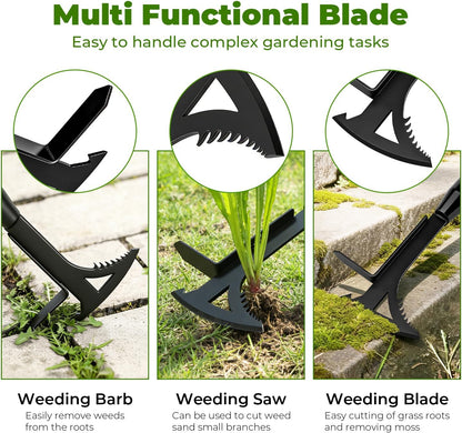 Manganese Steel Crack Weeder Tool,Multi-Functional Weed Puller Tool,Heavy Duty Crevice Weeding Tool with Serrated Sickle Blade,Moss Scraper Weed Remover for Weeding Between Concrete Pavers Decks
