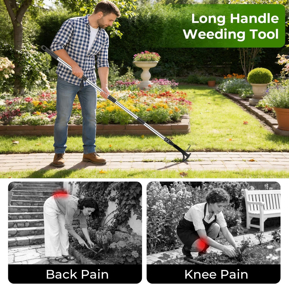 Manganese Steel Crack Weeder Tool,Multi-Functional Weed Puller Tool,Heavy Duty Crevice Weeding Tool with Serrated Sickle Blade,Moss Scraper Weed Remover for Weeding Between Concrete Pavers Decks