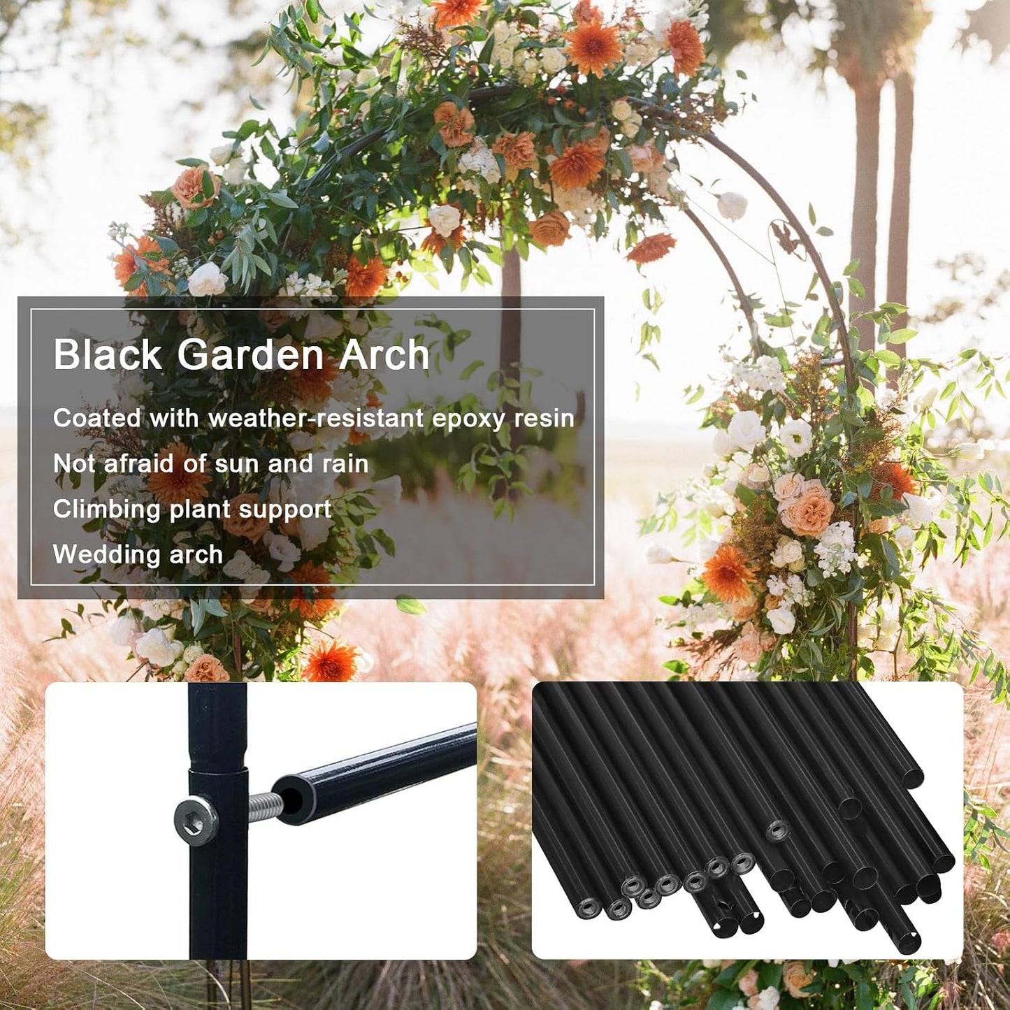 Outdoor Flower Garden Arch Trellis 7.8Ft High x 4.6Ft Wide, Metal Garden Pergola Arbor for Climbing Plants, Black