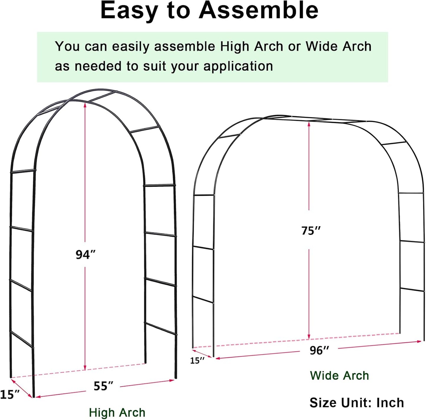 Outdoor Flower Garden Arch Trellis 7.8Ft High x 4.6Ft Wide, Metal Garden Pergola Arbor for Climbing Plants, Black