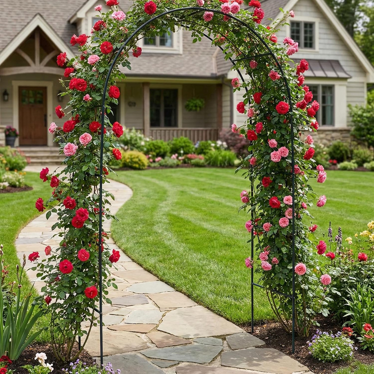 Outdoor Flower Garden Arch Trellis 7.8Ft High x 4.6Ft Wide, Metal Garden Pergola Arbor for Climbing Plants, Black
