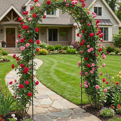 Outdoor Flower Garden Arch Trellis 7.8Ft High x 4.6Ft Wide, Metal Garden Pergola Arbor for Climbing Plants, Black