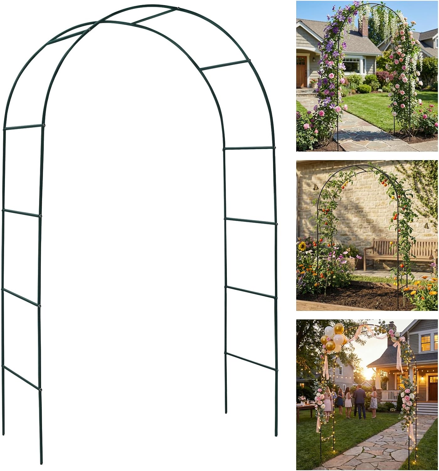Outdoor Flower Garden Arch Trellis 7.8Ft High x 4.6Ft Wide, Metal Garden Pergola Arbor for Climbing Plants, Black