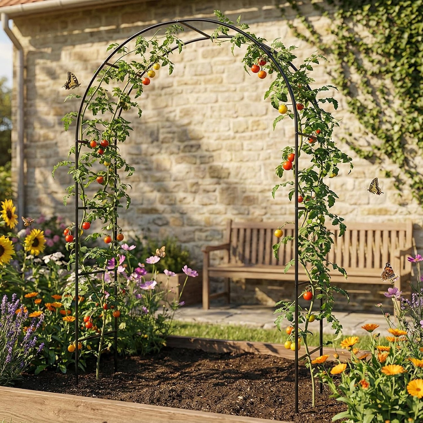 Outdoor Flower Garden Arch Trellis 7.8Ft High x 4.6Ft Wide, Metal Garden Pergola Arbor for Climbing Plants, Black