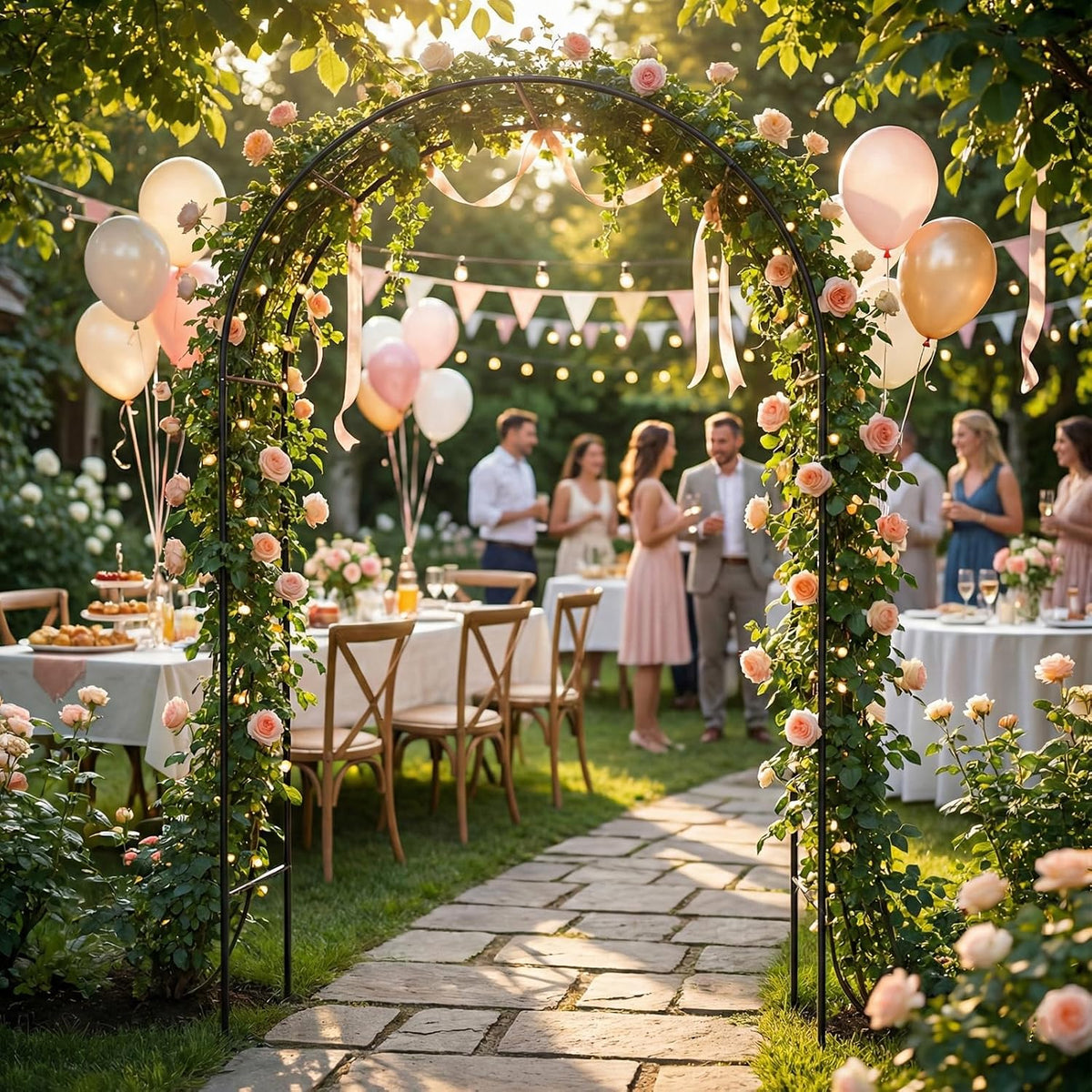 Outdoor Flower Garden Arch Trellis 7.8Ft High x 4.6Ft Wide, Metal Garden Pergola Arbor for Climbing Plants, Black
