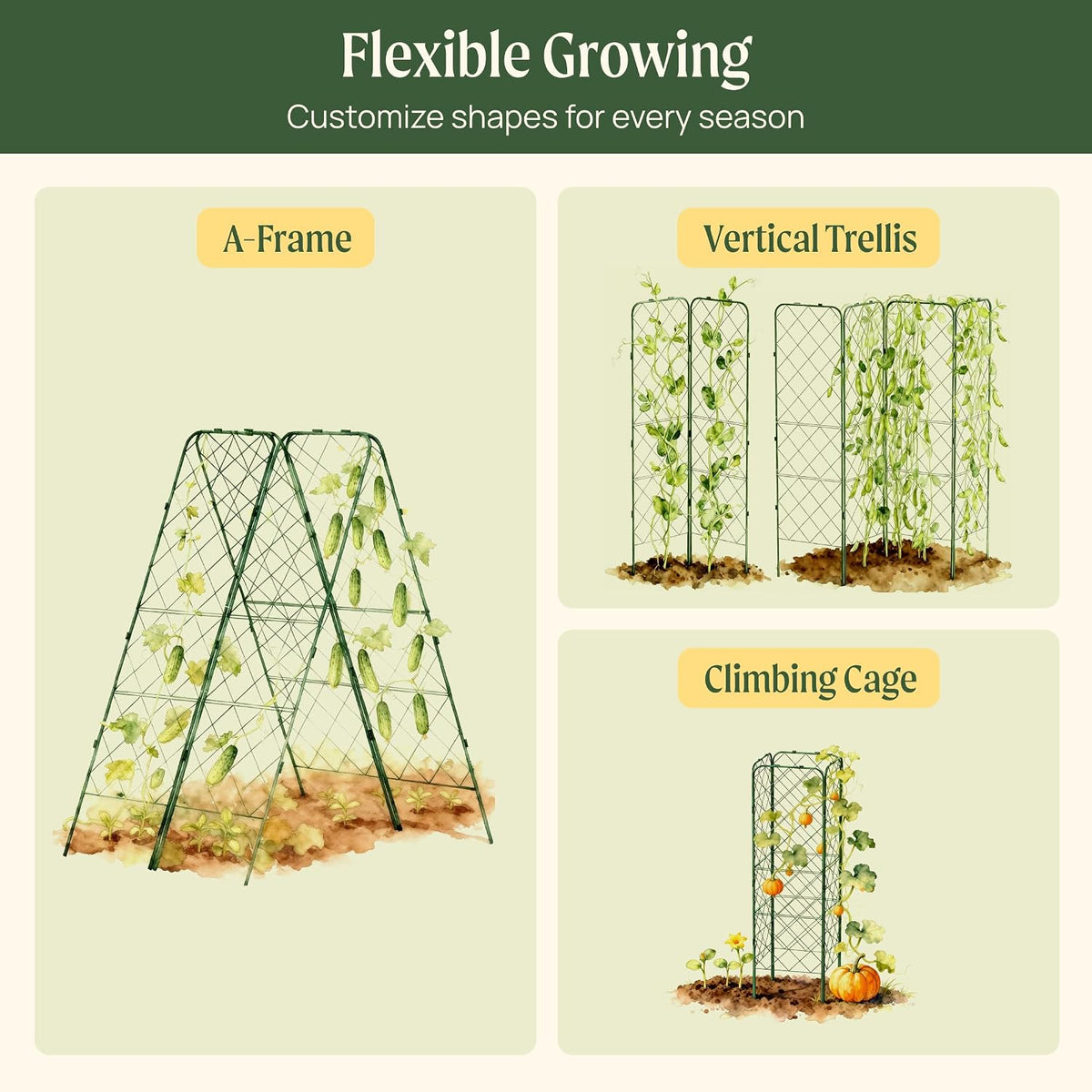A-Frame Trellis 80" Tall Cucumber Cage for Garden & Pots, Rust-Resistant Tomato Stakes Heavy Gauge Plant Cage Trellis Support for Climbing Vegetables Plants