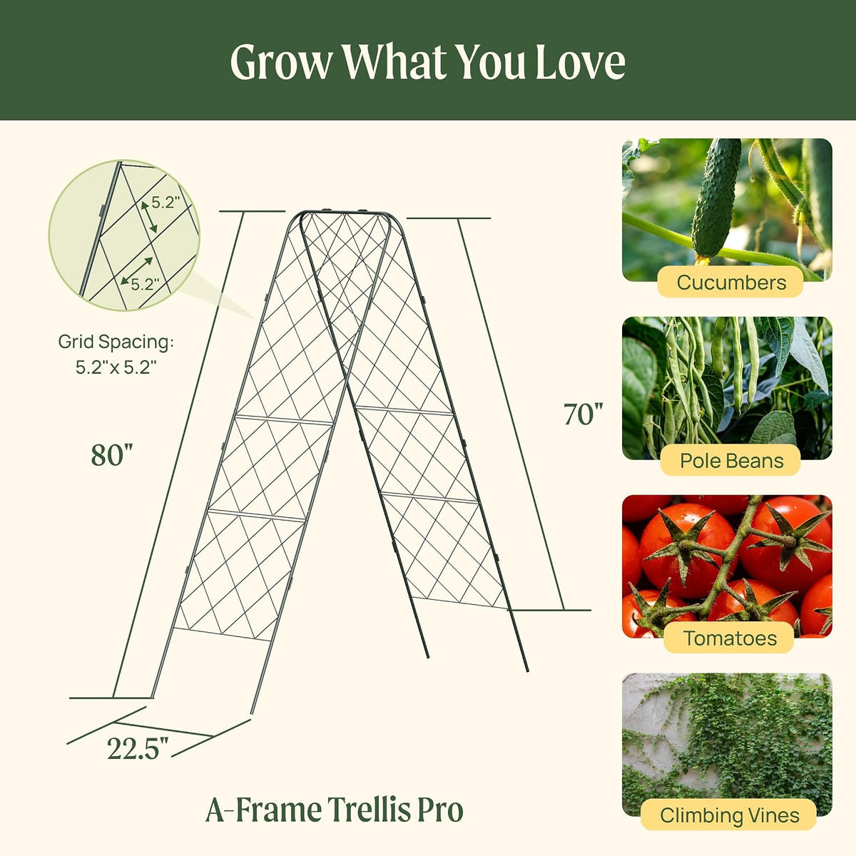 A-Frame Trellis 80" Tall Cucumber Cage for Garden & Pots, Rust-Resistant Tomato Stakes Heavy Gauge Plant Cage Trellis Support for Climbing Vegetables Plants