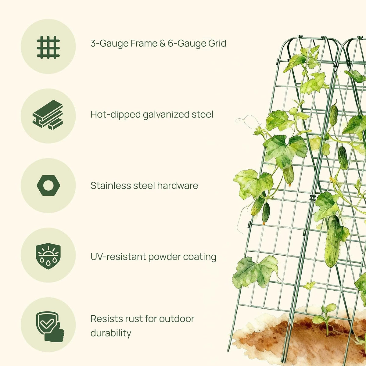 A-Frame Trellis 80" Tall Cucumber Cage for Garden & Pots, Rust-Resistant Tomato Stakes Heavy Gauge Plant Cage Trellis Support for Climbing Vegetables Plants