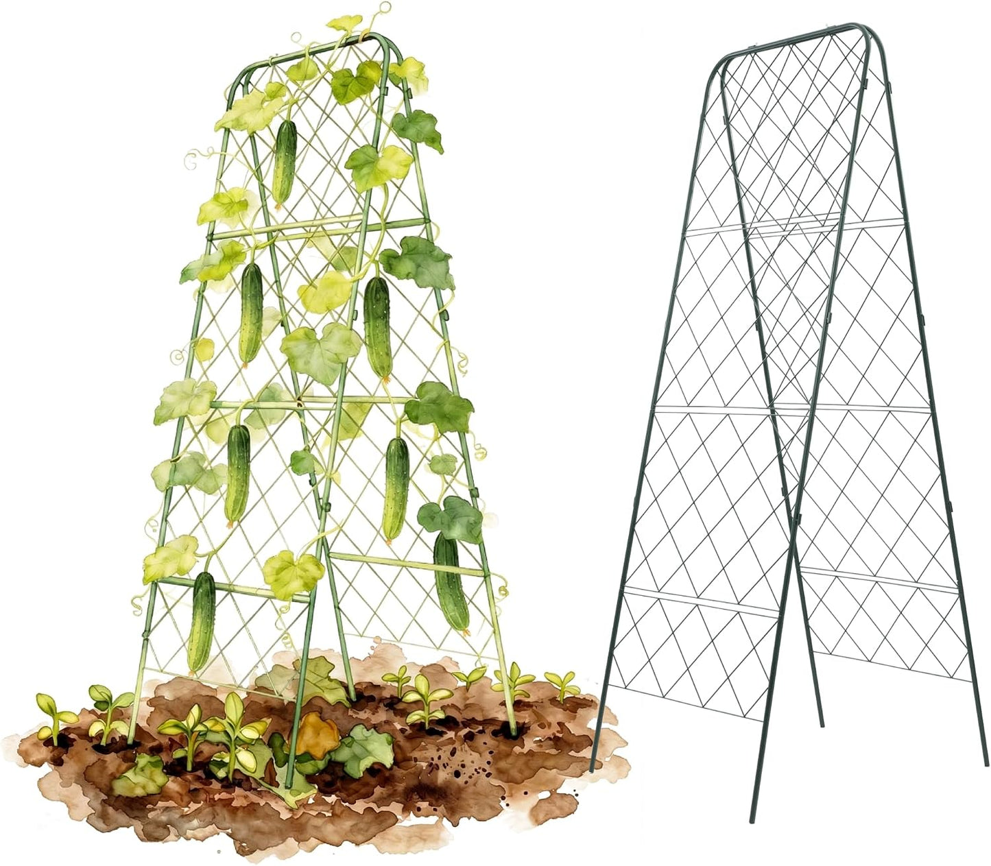 A-Frame Trellis 80" Tall Cucumber Cage for Garden & Pots, Rust-Resistant Tomato Stakes Heavy Gauge Plant Cage Trellis Support for Climbing Vegetables Plants