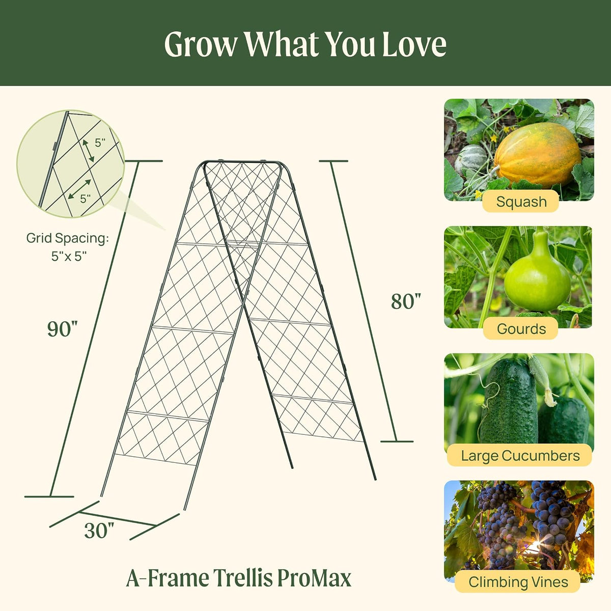 A-Frame Trellis 80" Tall Cucumber Cage for Garden & Pots, Rust-Resistant Tomato Stakes Heavy Gauge Plant Cage Trellis Support for Climbing Vegetables Plants
