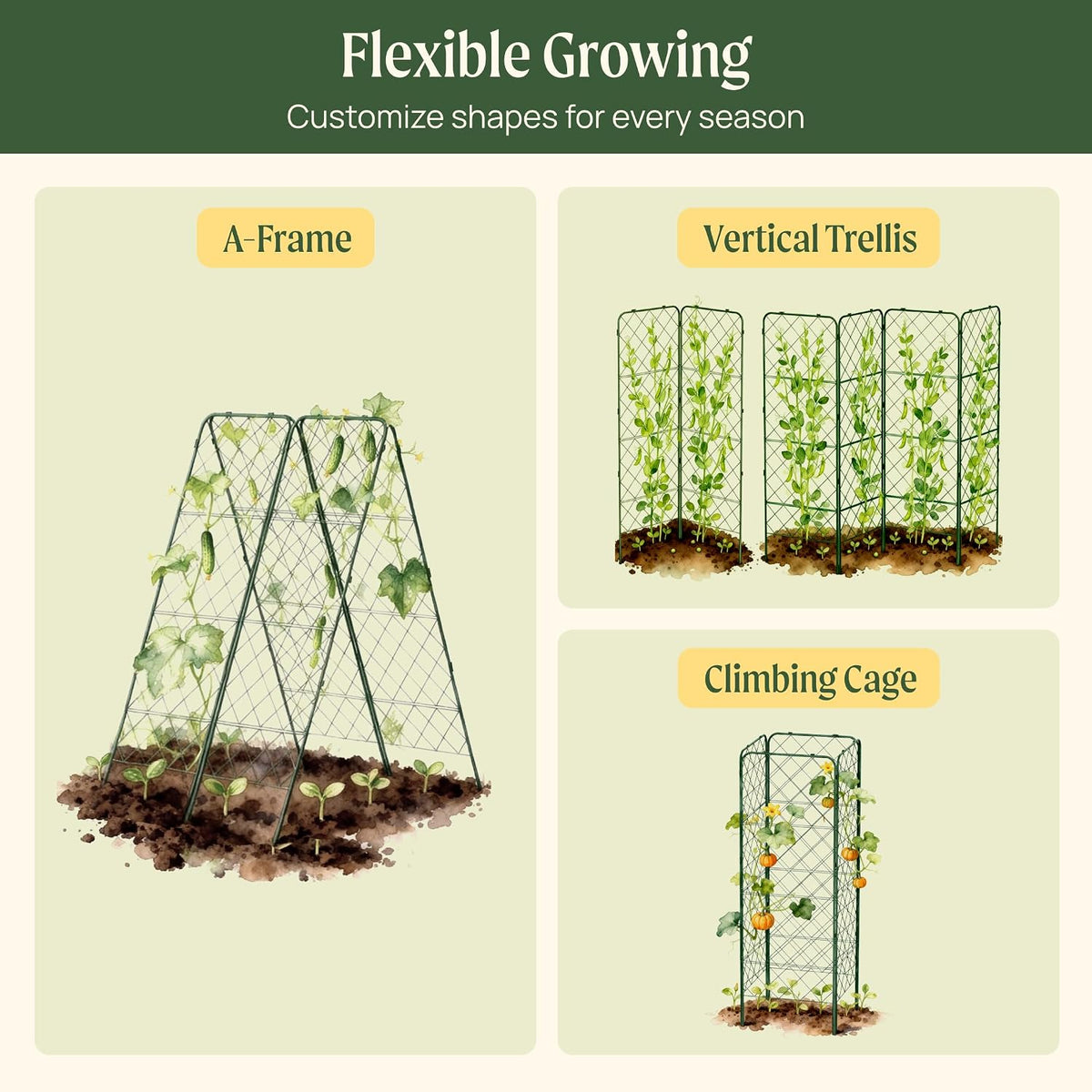 A-Frame Trellis 80" Tall Cucumber Cage for Garden & Pots, Rust-Resistant Tomato Stakes Heavy Gauge Plant Cage Trellis Support for Climbing Vegetables Plants