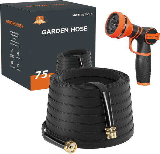 Lay Flat Hose 75ft Lightweight 50% Lighter, 9-Pattern Nozzle