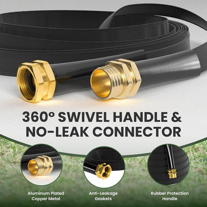 Lay Flat Hose 75ft Lightweight 50% Lighter, 9-Pattern Nozzle