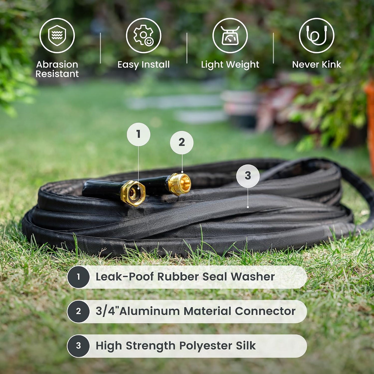 Lay Flat Hose 75ft Lightweight 50% Lighter, 9-Pattern Nozzle