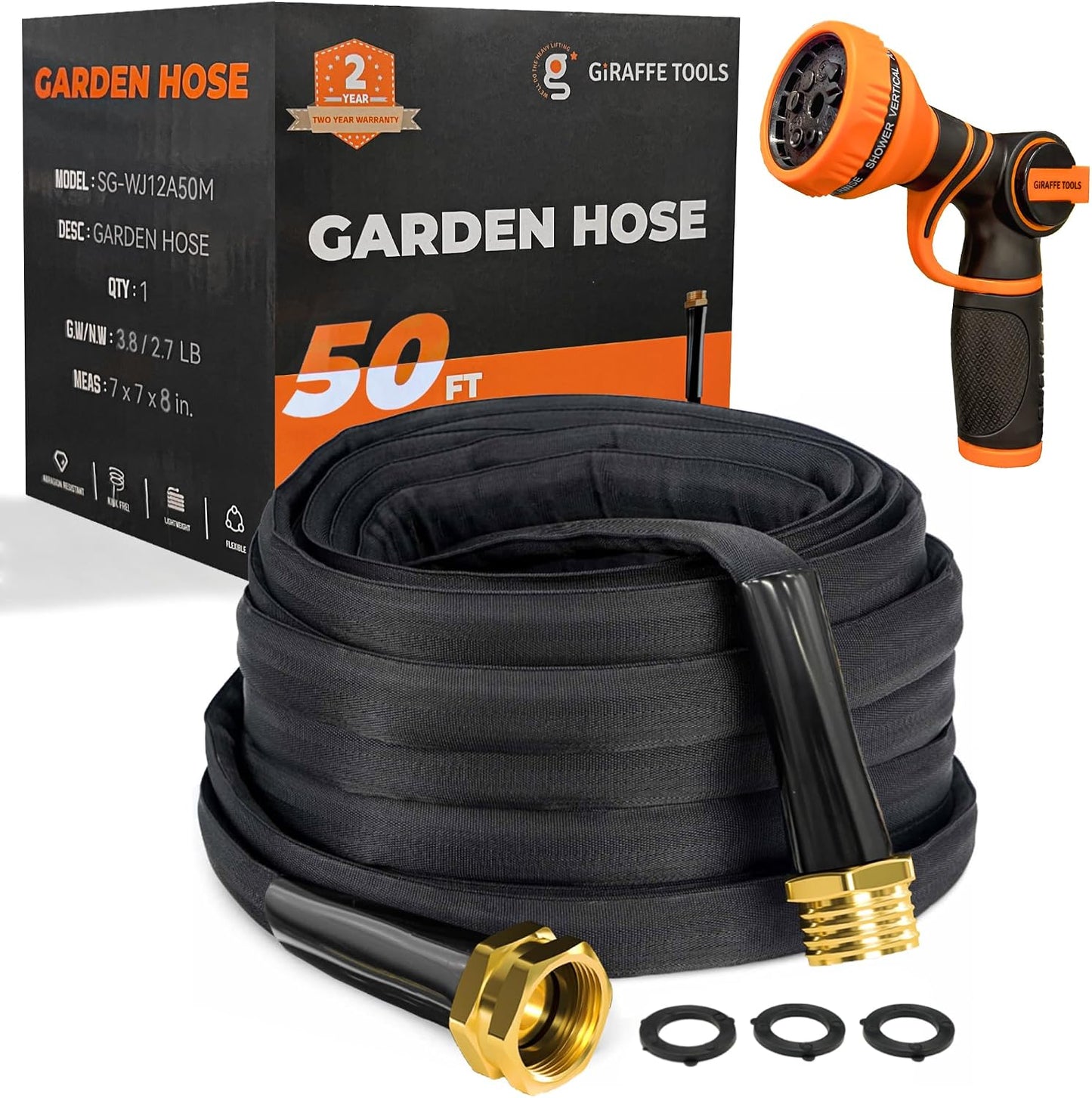 Lay Flat Hose 75ft Lightweight 50% Lighter, 9-Pattern Nozzle