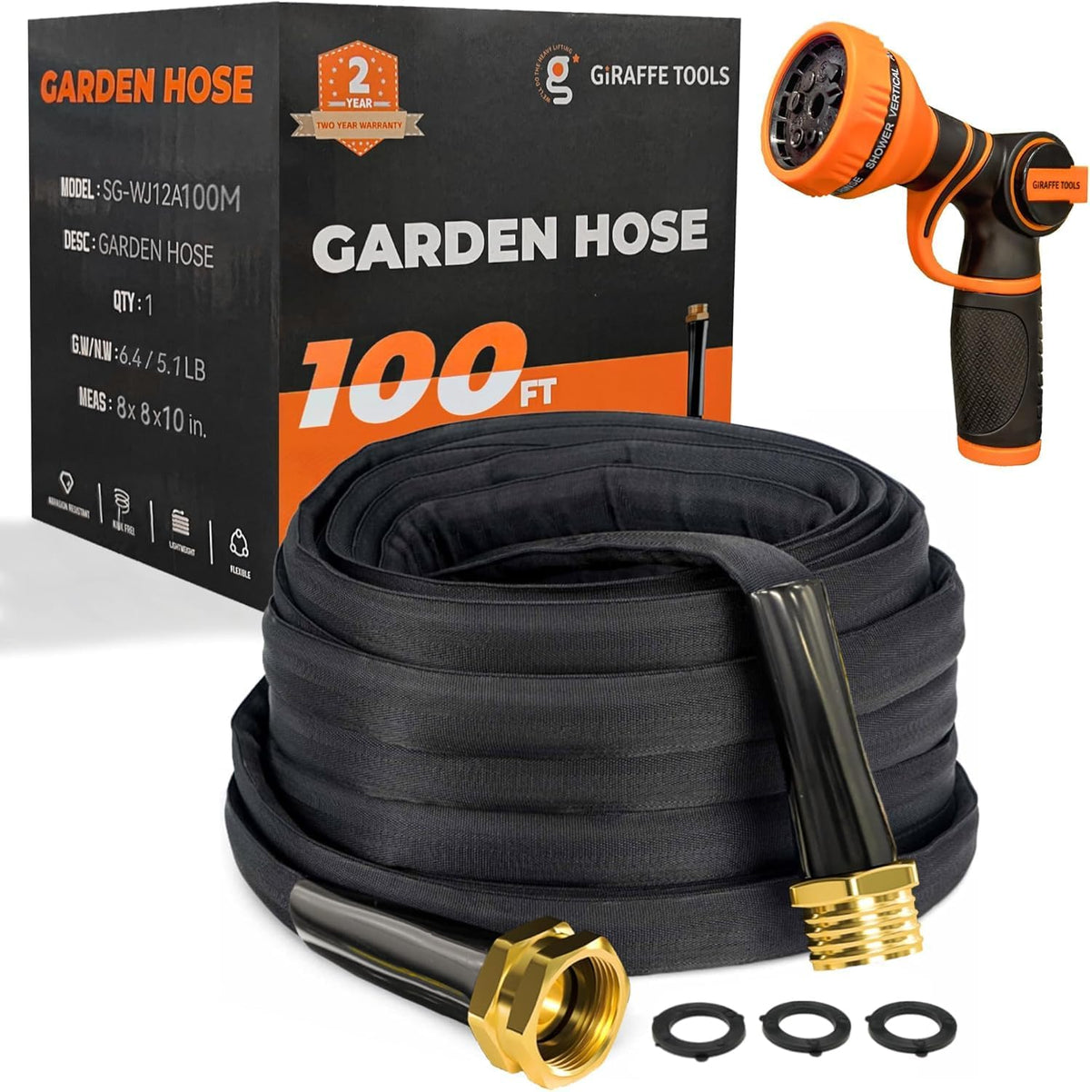 Lay Flat Hose 75ft Lightweight 50% Lighter, 9-Pattern Nozzle