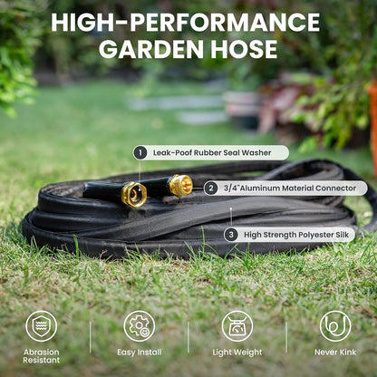 Lay Flat Hose 75ft Lightweight 50% Lighter, 9-Pattern Nozzle