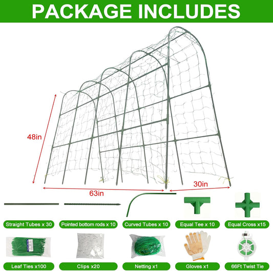 Cucumber Trellis for Raised Beds - Sturdy Arch Trellis for Peas, Beans & Climbing Plants | Outdoor Vegetable Support, Garden Trellis Kit (63" Lx30 Wx48 H)