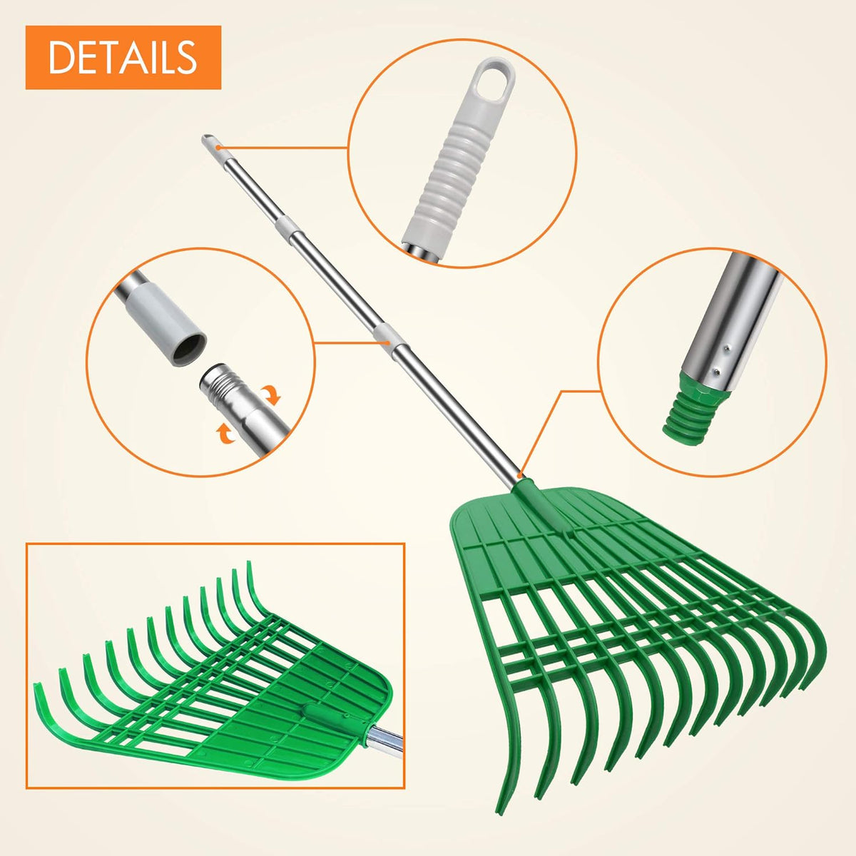 Plastic Large Leaf Scoop & 12 Tines Gardening Leaf Rake Set, Comes with 72 Gallon Garden Bag