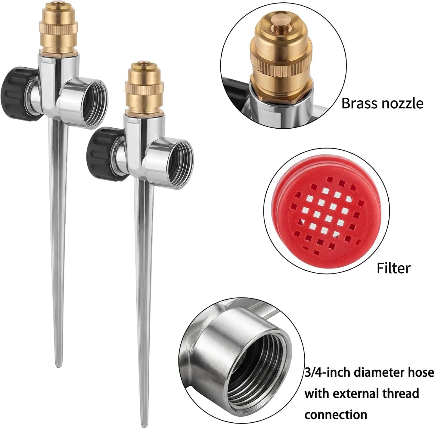 2 Pack Lawn Sprinkler for Yard, Metal Water Garden Sprinklers with Nozzle