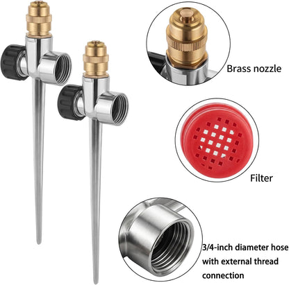 2 Pack Lawn Sprinkler for Yard, Metal Water Garden Sprinklers with Nozzle