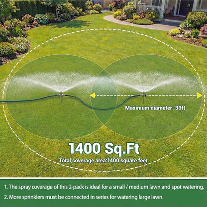 2 Pack Lawn Sprinkler for Yard, Metal Water Garden Sprinklers with Nozzle
