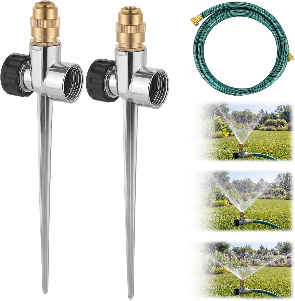 2 Pack Lawn Sprinkler for Yard, Metal Water Garden Sprinklers with Nozzle