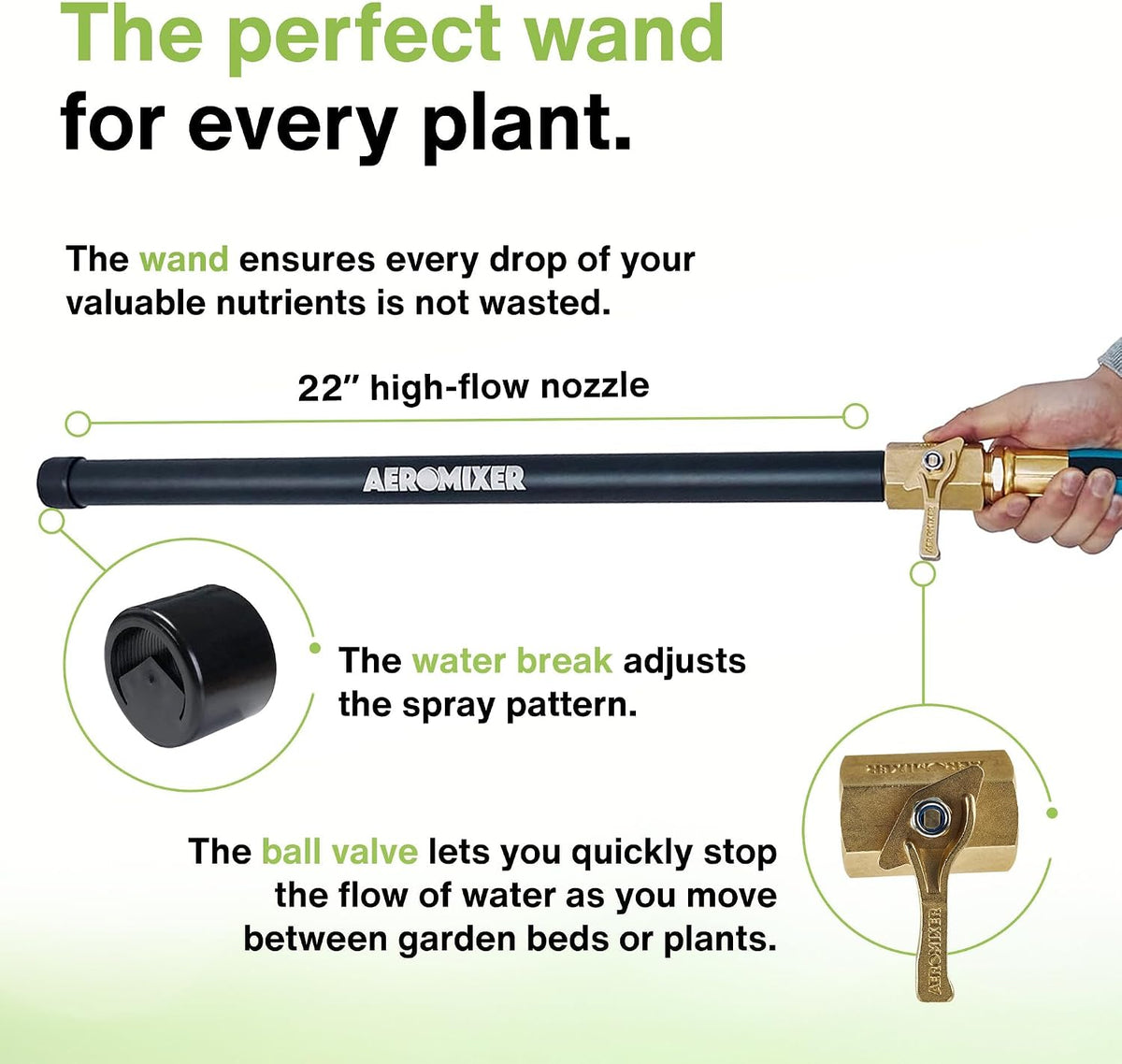 Watering Wand 22" L x 1" W Heavy Duty Garden Watering Wand For Garden Hose with Anti-clog Water Break - Watering Wand Can Be Used with Standard 3/4"Garden Hose with 3/4-1" Adapter Included