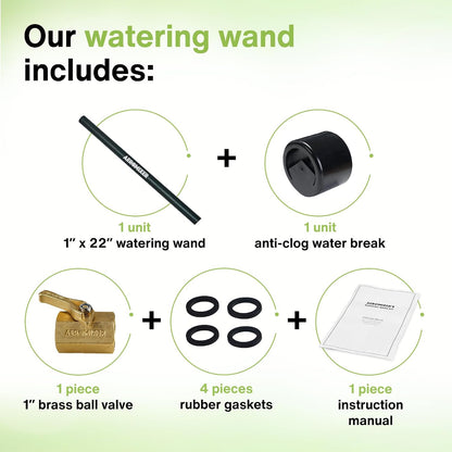 Watering Wand 22" L x 1" W Heavy Duty Garden Watering Wand For Garden Hose with Anti-clog Water Break - Watering Wand Can Be Used with Standard 3/4"Garden Hose with 3/4-1" Adapter Included